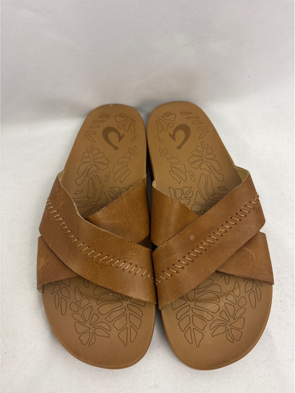 Olukai Kipe’a Olu Brown Leather Slide Flat Sandals Women US 6